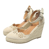 Shoes For Women Wedge Sandals 2021 Summer Hollow Out Casual Single Shoes Pointed Toe Straw High Heels Thick Bottom