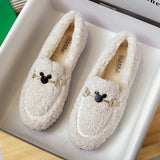 Winter White Wool Shoes Ladies Luxury Buckle Flats Women Plush Sheep Fur Loafers Thicken Fuzzy Moccasins Femme Cotton
