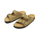 2023 New Summer Men Cork Slipper Casual Beach Double Buckle Non-slip Outside Nubuck Leather Slip on Slides
