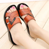 Slippers Shoes Genuine Leather Casual Slides Women Summer Shoes Retro Solid Mother Shoes Wedges Flip