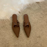 2023 New Pointed Soft Leather Semi-Wrapped Head Low-Heeled Slippers Women Wear French Style Single