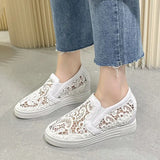 Women Shoes 2022 Fashion Summer Casual White Shoes Cutouts Lace Canvas Hollow Breathable Platform Flat Shoes Woman