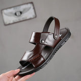 Breakj Size Sandals Men 2024 Summer New Cowhide Casual Beach Shoes Leather Platform Middle-Aged Sandals Slippers Men's