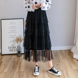2021 Women Sweet Ruffle Tulle Skirt High Waist Elegant Vintage Pleated ins Skirts Candy Cakee Layered Maxi Long