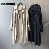 Fashion Solid Color Women Trench Coat 2021 Loose Double Breasted Windbreaker Ladies Casual Long Overcoat Abrigo