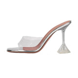 style Transparent PVC Women Slippers Fashion Square toe Cup heeled Summer Female Mules Slides High heels Sandals