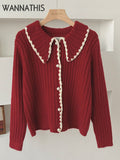 Turn-Down Collar knit Sweater Cardigan Women Long Sleeve Pearl Button Up Y2K Casual Casual Warm 2021 Autumn