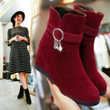 New Autumn Winter Wedges Ankle Boots Women Flock Black Wine Red Blue Short Boots Fashion Female Rhinestone Zipper