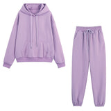 Tracksuits Women Casual Solid Long Sleeve Hoodie Pants Set Autumn Winter Fleece Warm Suit Female Sportwear Hooded