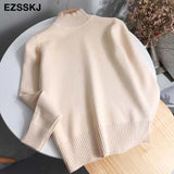 Style Loose Sweater Women Pullover Casual Half Turtleneck Long Sleeve Knit Sweater Female Jumpers solid basic