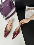 Breakj New Bows Fine Heels Large-Size Wine Red Wear Slippers Retro Tip