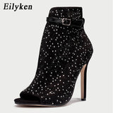 2022 New Women Crystal Sandals Ankle Straps Buckle Transparent Cover Heel Pumps Ladies Sandals Party Shoes size