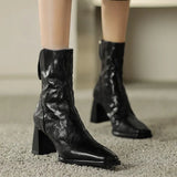 Zipper Grasps Skinny Boots 2024 Autumn And Winter New Thick Heels, High Heels And Fashionable Leather Short