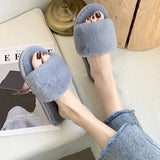 Autumn And Winter Cotton Slippers Indoor Korean Version Home Flat Open Toe Word Trawl Red Fashion Short