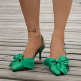 Breakj Heel Sandals Women 2024 Summer Pointed Fashion Bow Baotou Back Empty Thin Heel Fashion Women's
