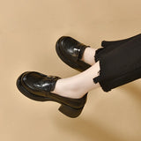 Shoes Women's 2024 Autumn Round Head Waterproof Platform Muffins With One Foot On Love Shoes, Small Leather Shoes, Single