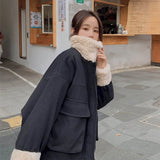Winter Kawaii Coat Women Parkas Top College Thick Velvet Loose Cute Women Jacket Female Sweet Outwear