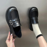 Lolita Heart buckle women's loafers Mary Jane Shoes Women Cute Kawaii Chunky Platform Flats Fashion Designer Leather