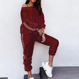 Spliced Velvet Tracksuit Women Casual Threw Collar Long Sleeve Sweatshirt And Harem Pant Suit Loose Ladies Two Piece