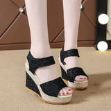 Breakj Summer New Slope And Fish Mouth Sandals Women's Casual Loose Cake Thick-Sed High-Heeled Magic Sticker Women's