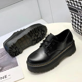 Breakj Celebrity With The Same Jk Soft Sister Black Small Leather Shoes Female Autumn British Wind Round Head With Thick Platform Martin Single