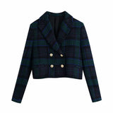 Elegant Plaid Skirt Suits Women 2021 Fashion Double Breasted Cropped Blazers Side Buttons Mini Skirts