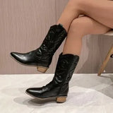 Breakj 2025 New Female Mid-Clinic Solid-Colored Pointed Adult Martin Boots Coarse Heel