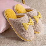 Woman Cute Slippers Warm Plush Bowknot Ladies Flat Shoes Women's Home Indoor Slippers Female House Shoes Girl