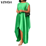 Women Party Dress Vintage Asymmetrical Maxi Long Dress 2022 VONDA Beach Holiday Summer Sundress Casual