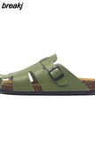 2023 New Summer Buckle Cork Slipper Casual Women Mixed Color Beach Outside Non-slip Closed Toe Cut-outs Slides