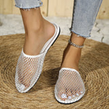 Breakj Slippers Female Xia Flat Bottom Fashion Wear Simple Large Size Cool Drag Hollow Breathable Mesh Gauze Female Cool