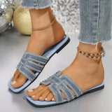 Breakj Flat Bottom Cool Slippers Women 2025 Summer New Color Water Drill Square Head Casual Word