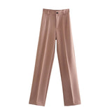 Women's Pants Chic Office Lady Solid Straight Casual Pants Vintage High Waist Zipper Fly Female Trousers Mujer