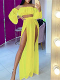 Women Fashion Print Perspective Party Suit Two Piece New Sexy Wrap Chest Short Top Slit Skirt Suit 2022 Summer Casual Beach