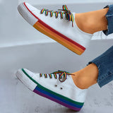 Flat Sneakers Lace up Colorful Graffiti Platform Female PU Flats Fashion Ladies Walking Vulcanized Shoes 2021 Spring