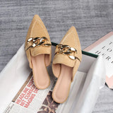 Breakj Bottom Half Slippers Women's Spring And Autumn New Pointed Metal Chain Muller Shoes Single Shoes 41-43