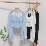 Fang Collar Leak Collar Collar Collar Short Shirt 2023 Spring Dress New Lantern Long-Sleeved Collar With Hanging Neck Shirt Women's Top