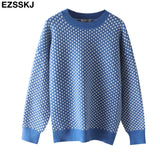blue dot Sweater Pullovers Women winter autumn thick O-neck chic 2021 sweater long sleeve sweater