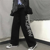 high waist pants letter pockets straight loose streetwear style autumn loose full length moda feminina Women's