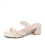 Breakj Women Sandals Ladies Square Heels Elegant Summer Slippers Outside Cross Tied Leather Female Slides 2023 Fashion Woman