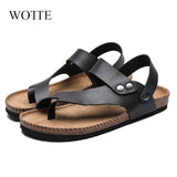 Summer Men Sandals Cork Beach PU Leather Female Shoes Back Strap Soft Bottom Comfort Solid Ladies Footwear Big Size