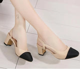 color chunky single shoes women summer patchwork shallow sandals side cut out stretch back strap slip on slingback