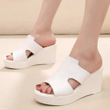 Slippers Women Chunky Summer Shoes Genuine Leather Sandals White 2023 Lady Wedges Sandals Street Style Woman
