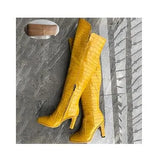 Leather Knee High Boots Women Sexy Chunky High Heels Long Boots Female Winter Party Shoes Cowboy Knight