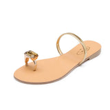 Female Summer Fashion Outside Wearing A Word Set Toe Round Head Rhinestone Cool Slippers Female Flat With