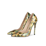 High Heels Colorful Graffiti Mirror Smooth Leather Women Shoes Pumps Pointed Toe Stiletto Heels 12cm Fashion Female