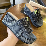 Summer Women Sandals Wedges Peep Toe Denim Platform Slides Shoes Thick Bottom Outdoor Beach Casual Flip Flops Footwear Sexy