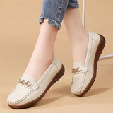 Breakj Spring And Autumn New Bean Shoes Women's Casual Women's Leather Shoes Metal Buckle Soft Soles Large-Size Mother