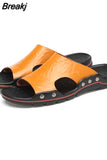 Leather Slippers Men Big Size 48 47 Slip on Casual Shoes Summer Breathable Outdoor Mens Slides Comfortable Beach