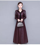 New Women Sheepskin Genuine Leather Long Jacket Thicken Coat Single Breasted Leather Trench Coat Outerwear